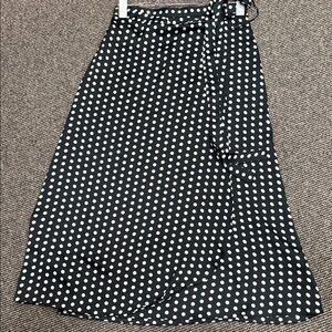 Boohoo Black and White Polka Dot Wrap Midi Skirt